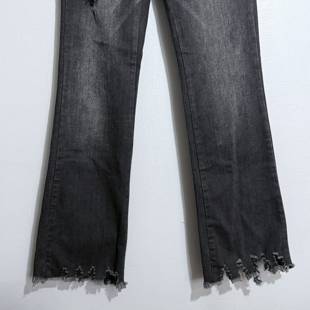 Special A Flare Jeans Women Size 1 W26 Black Distressed Raw Fringe Frayed Boho - Picture 11 of 12